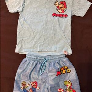 Super Mario Blue Graphic Tee & swim shorts  set